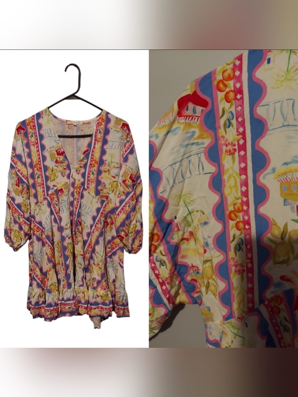 Label of Love Anthropologie Cover Up Fruit Lemons Scenic Mediterranean Printed L